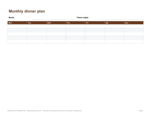 Preview of the first page of Monthly calendar (PDF/DOCX)