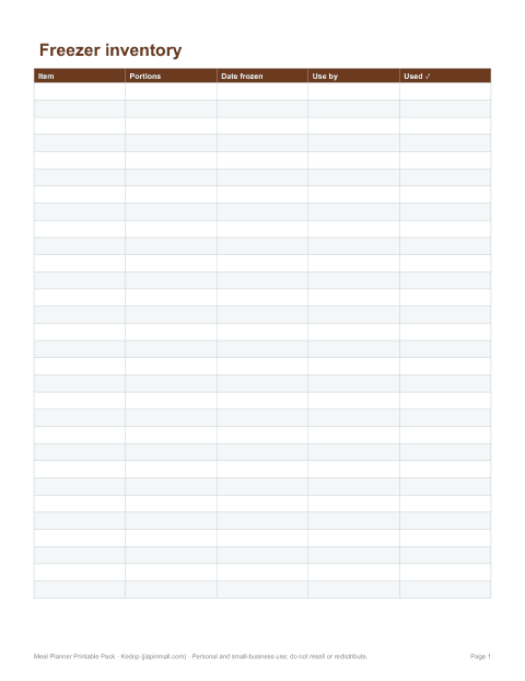 Preview of the first page of Freezer inventory