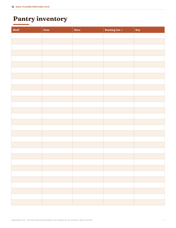 Preview of Printable Pantry Inventory Sheet