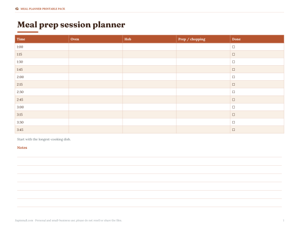 Preview of Printable Meal Prep Planner