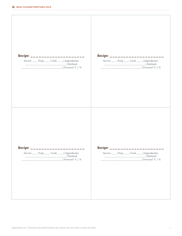 Preview of Printable Recipe Cards
